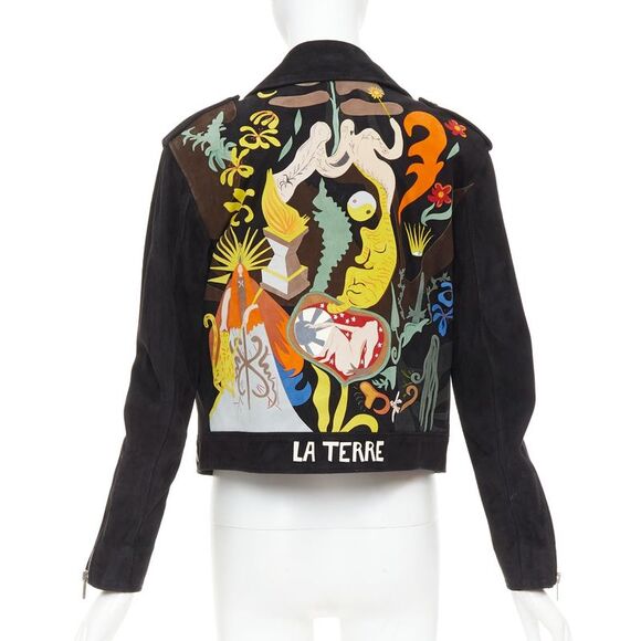 CHRISTIAN DIOR black suede lambskin leather patchwork biker jacket FR36 S - Picture 1 of 10